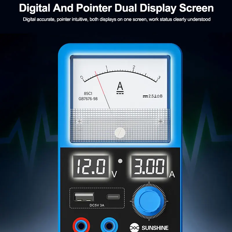 Analogue Visual Digital Output 5V/3A Mini Smart Power Supply USB-C/USB-A 3