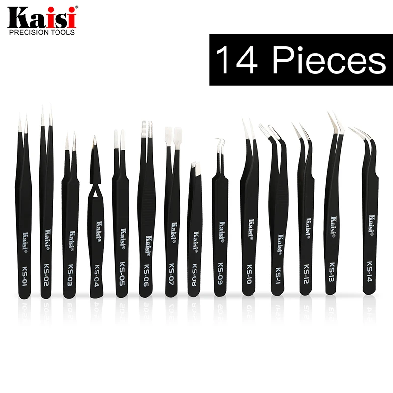 14pcs ESD Tweezers set stainless steel Precision Repair Tweezers for Electronic Mobile Phone Repair Tools Kit blackhead removal 1